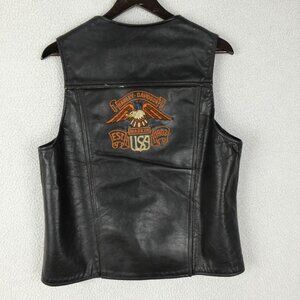 Vintage Harley Davidson Vest Mens Medium Black Leather Eagle AMF Biker